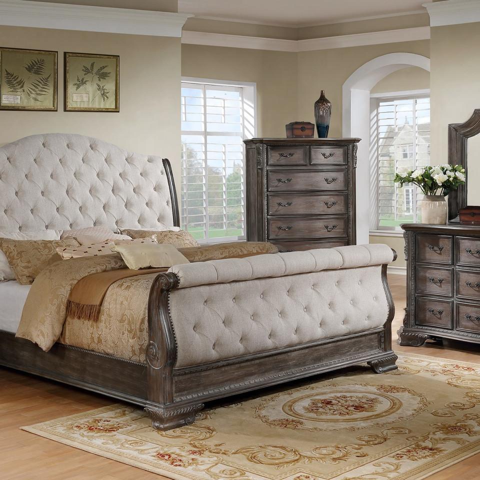 Bedroom Sets |  Alexandria Antique 3 pc King Sleigh Bedroom Set Gray Bedroom Furniture Bedroom Sets