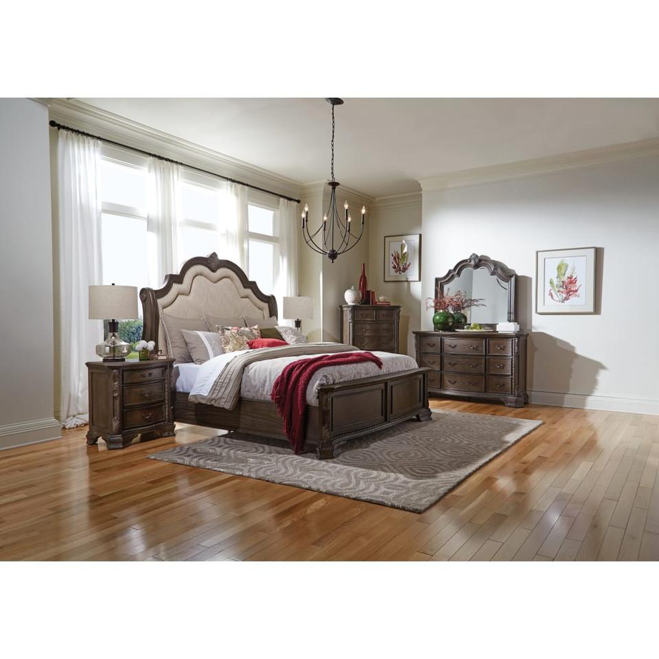 Bedroom Sets |  Alexandria Antique Bedroom – Bed, Dresser & Mirror – King Brown Bedroom Furniture Bedroom Sets