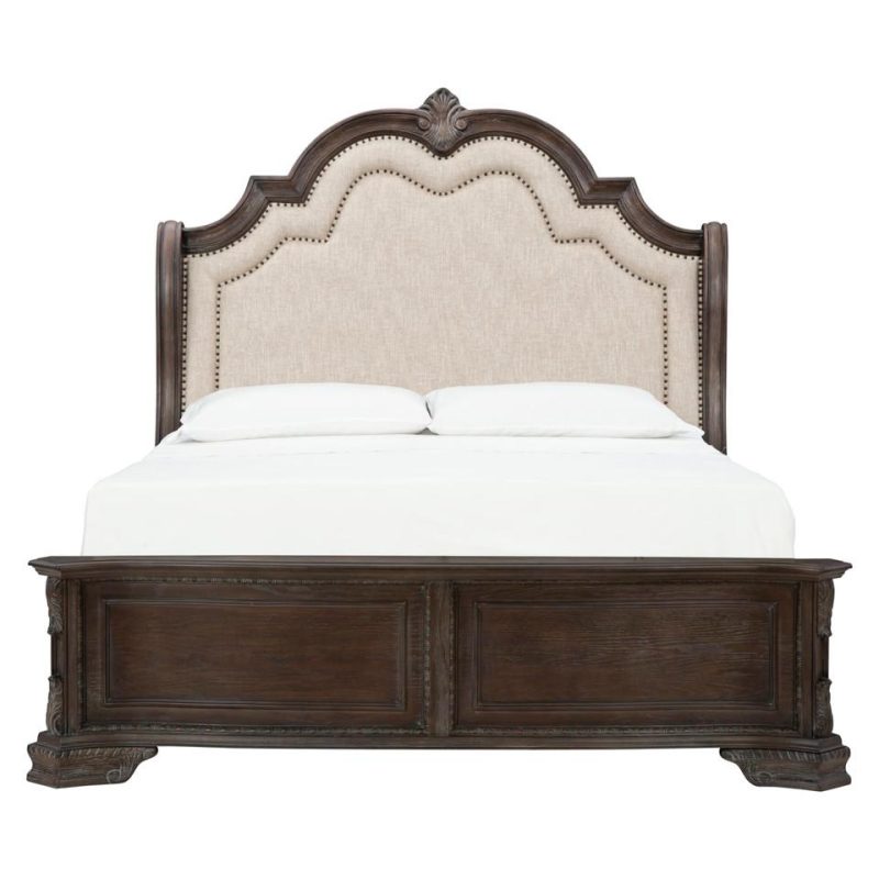 Bedroom Sets |  Alexandria Antique Bedroom – Bed, Dresser & Mirror – King Brown Bedroom Furniture Bedroom Sets