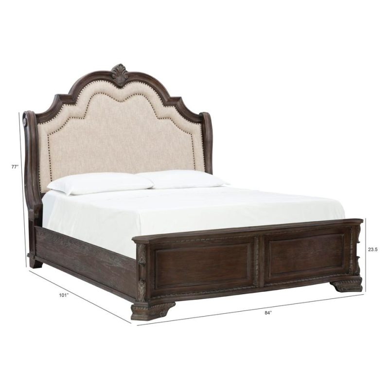 Bedroom Sets |  Alexandria Antique Bedroom – Bed, Dresser & Mirror – King Brown Bedroom Furniture Bedroom Sets