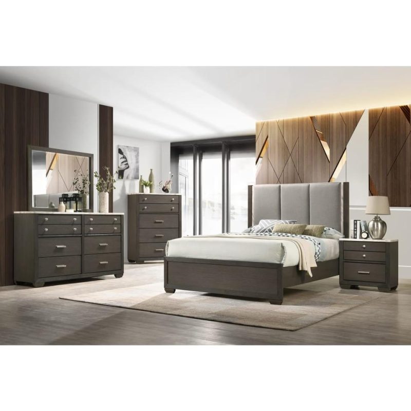 Bedroom Sets |  Asher 3pc Set – King Bed, Dresser & Mirror Brown Bedroom Furniture Bedroom Sets