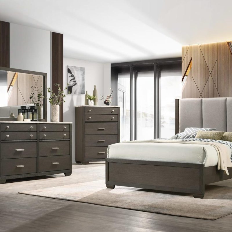 Bedroom Sets |  Asher 3pc Set – King Bed, Dresser & Mirror Brown Bedroom Furniture Bedroom Sets