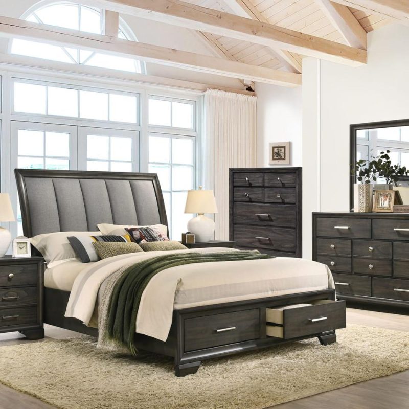 Bedroom Sets |  Avery King 4 pc Bedroom Set Gray Bedroom Furniture Bedroom Sets