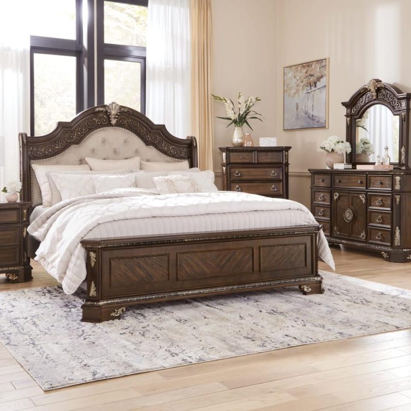 Bedroom Sets |  Geneva Collection Medium Oak Poplar & Oak King Bedroom Set Brown Bedroom Furniture Bedroom Sets