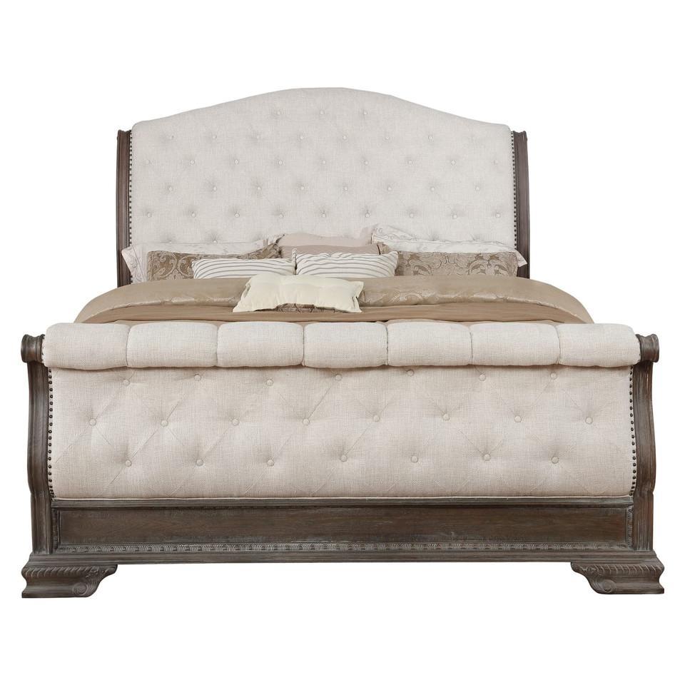 Beds |  Alexandria Antique King Upholstered Sleigh Bed Gray Bedroom Furniture Beds