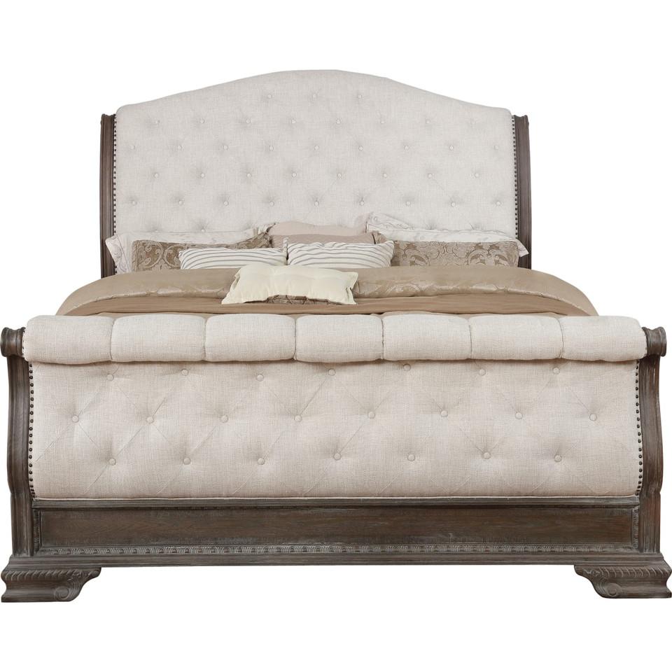 Beds |  Alexandria Antique Queen Upholstered Sleigh Bed Gray Bedroom Furniture Beds