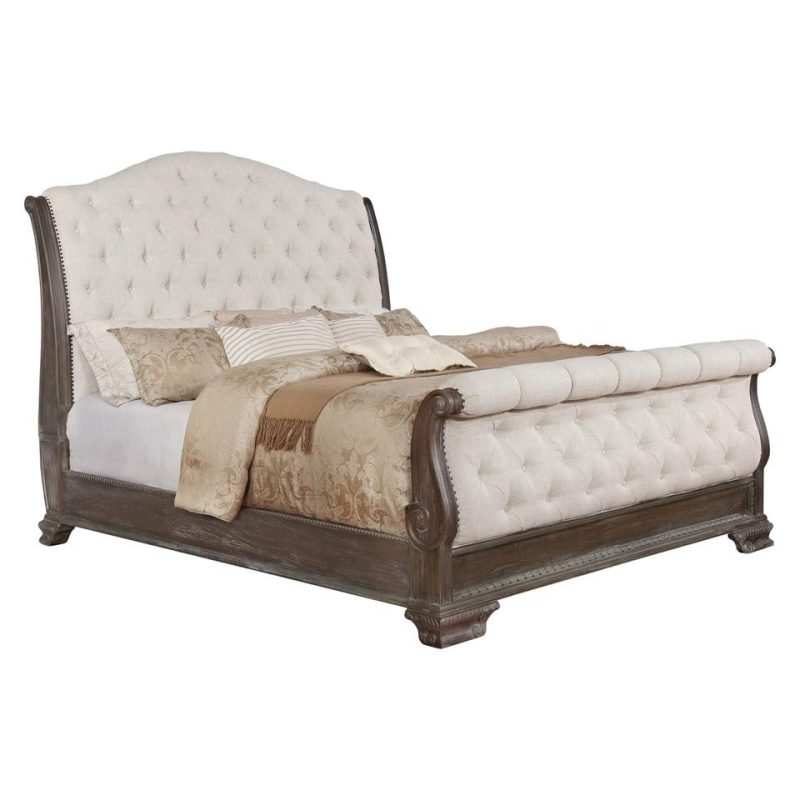 Beds |  Alexandria Antique Queen Upholstered Sleigh Bed Gray Bedroom Furniture Beds