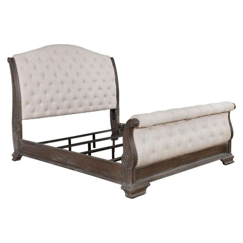 Beds |  Alexandria Antique Queen Upholstered Sleigh Bed Gray Bedroom Furniture Beds