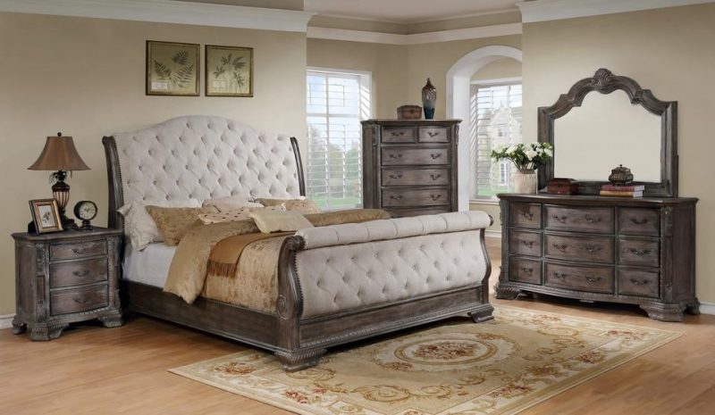 Beds |  Alexandria Antique Queen Upholstered Sleigh Bed Gray Bedroom Furniture Beds