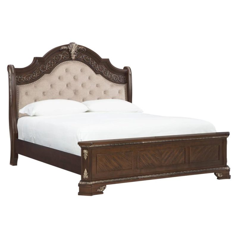 Beds |  Geneva Collection Medium Oak Poplar & Oak Queen Bed Brown Bedroom Furniture Beds