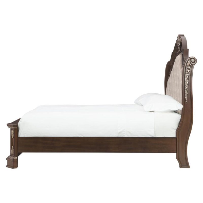 Beds |  Geneva Collection Medium Oak Poplar & Oak Queen Bed Brown Bedroom Furniture Beds