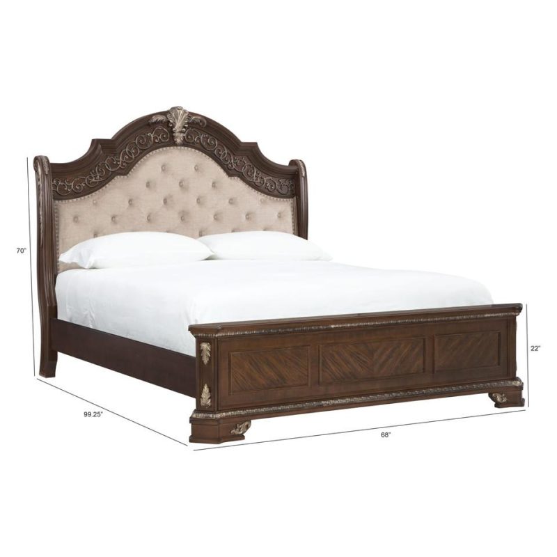 Beds |  Geneva Collection Medium Oak Poplar & Oak Queen Bed Brown Bedroom Furniture Beds