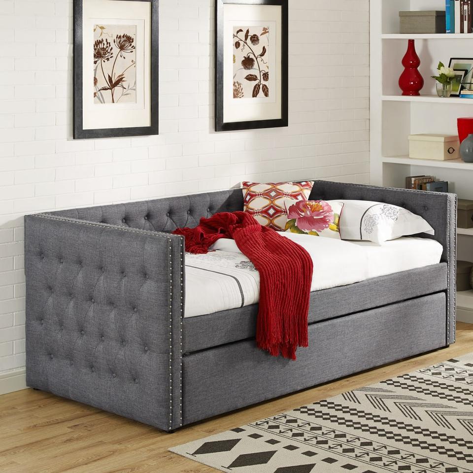 Beds |  Hadley Collection Day Bed in Gray Gray Bedroom Furniture Beds