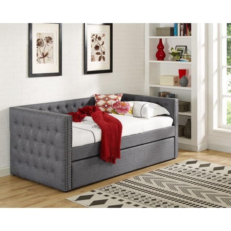 Beds |  Hadley Collection Day Bed in Gray Gray Bedroom Furniture Beds