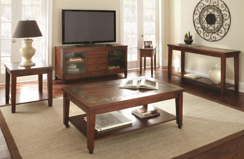 Coffee & End Tables |  Davenport Slate Cocktail Table with Locking Casters Brown Coffee & End Tables Brown