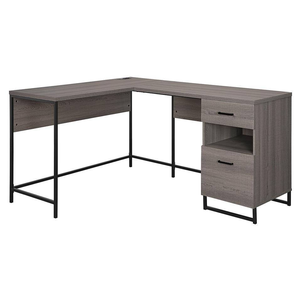 Desks |  Hagney Lane L-Shape Desk with Power and Storage Gray Desks Desks