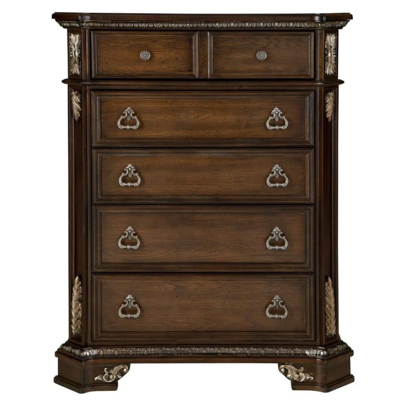 Dressers and Chests |  Geneva Collection Medium Oak Poplar & Oak Chest Brown Bedroom Furniture Brown