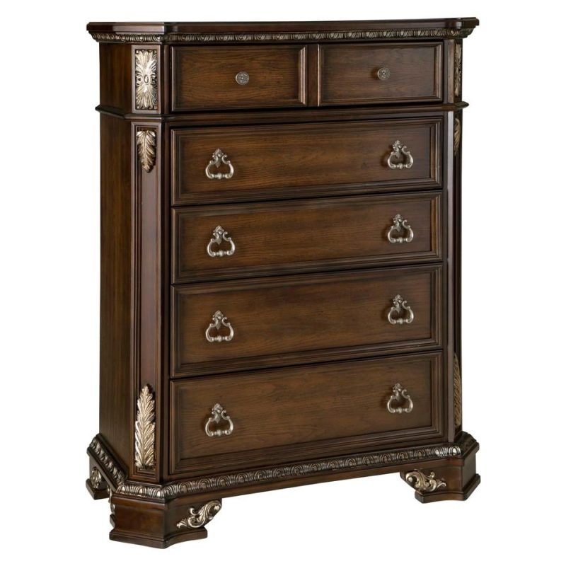 Dressers and Chests |  Geneva Collection Medium Oak Poplar & Oak Chest Brown Bedroom Furniture Brown