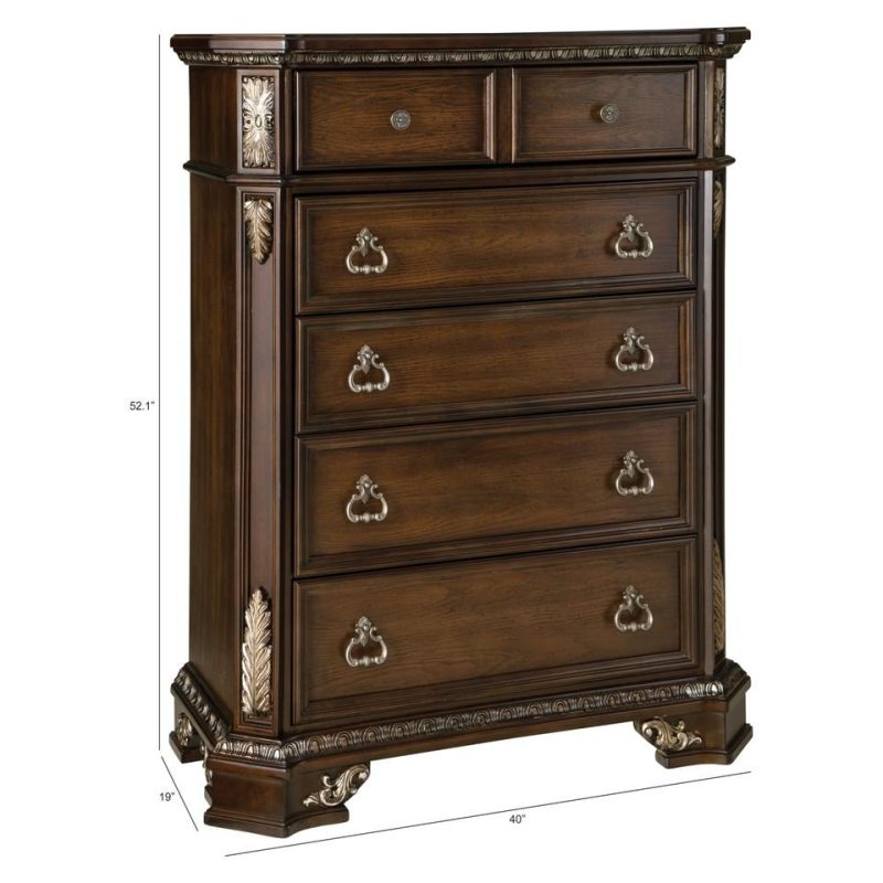 Dressers and Chests |  Geneva Collection Medium Oak Poplar & Oak Chest Brown Bedroom Furniture Brown