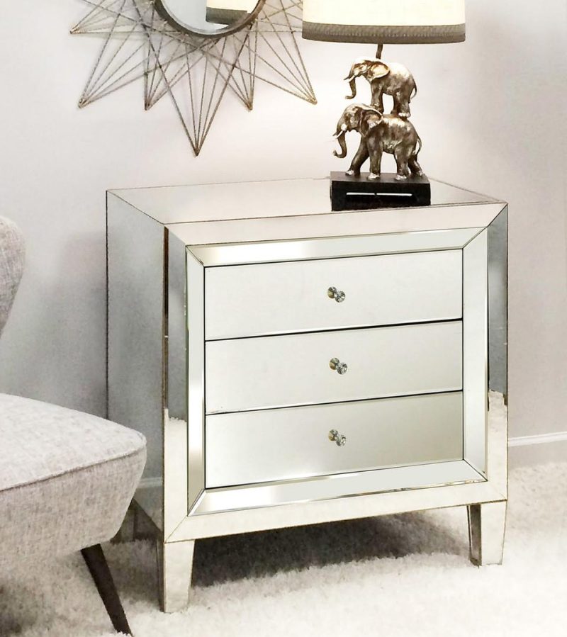 Dressers and Chests |  Parma Mirrored Three Drawer Chest Gray Bedroom Furniture Dressers & Chests