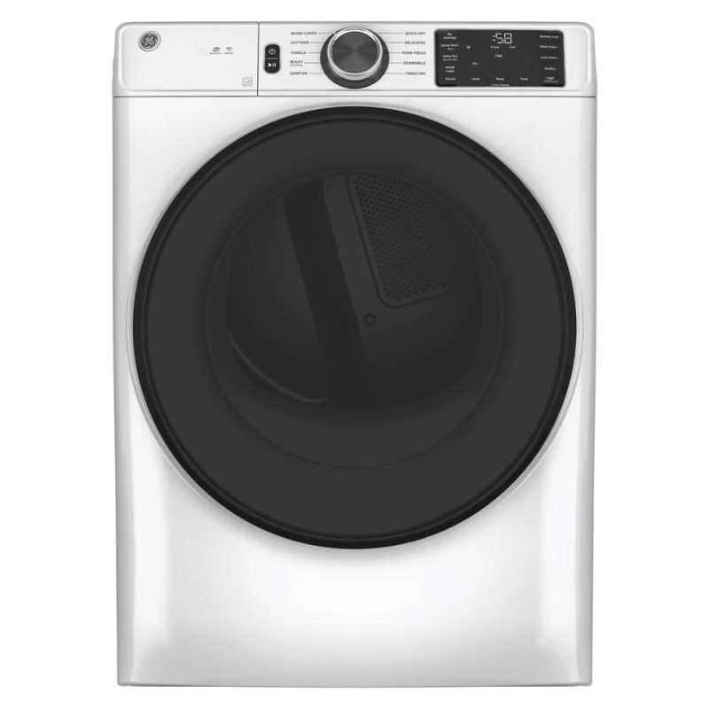 Electric Dryers |  GE® 7.8 cu. ft. Smart Front Load Electric Dryer with Sanitize Cycle – GFD55ESSNWW White Electric Dryers Electric Dryers