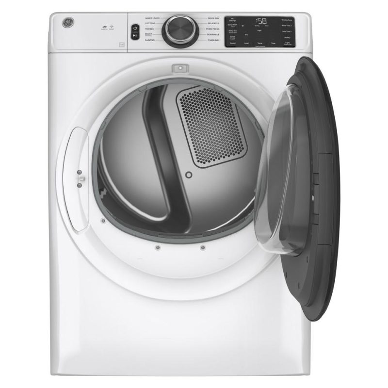 Electric Dryers |  GE® 7.8 cu. ft. Smart Front Load Electric Dryer with Sanitize Cycle – GFD55ESSNWW White Electric Dryers Electric Dryers