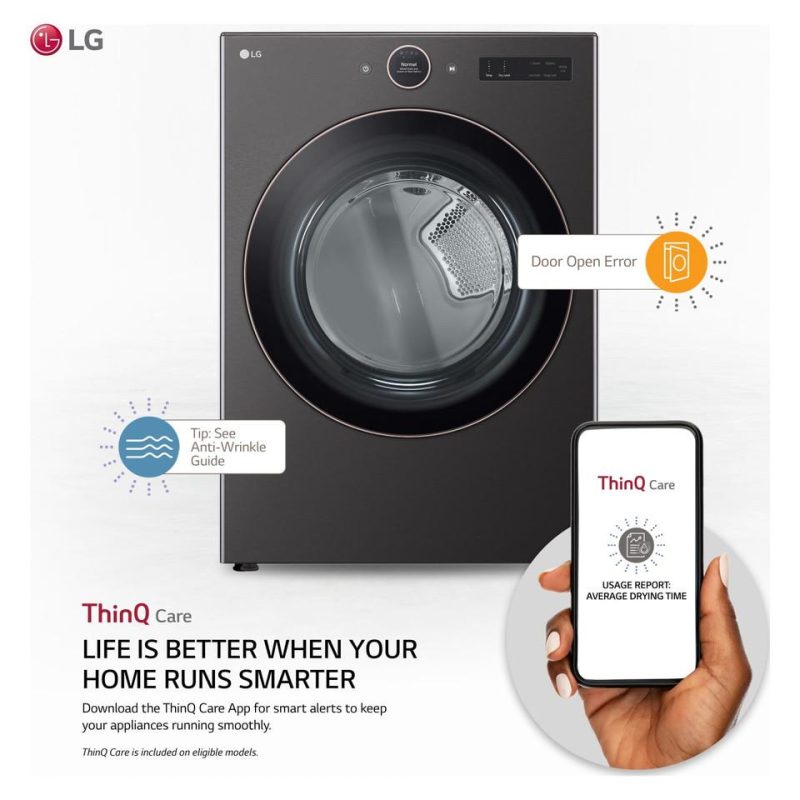 Electric Dryers |  LG 7.4 cu. ft. Ultra Large Capacity Smart Front Load Electric Energy Star Dryer with Sensor Dry & Steam Technology – DLEX6500B Black Electric Dryers Black