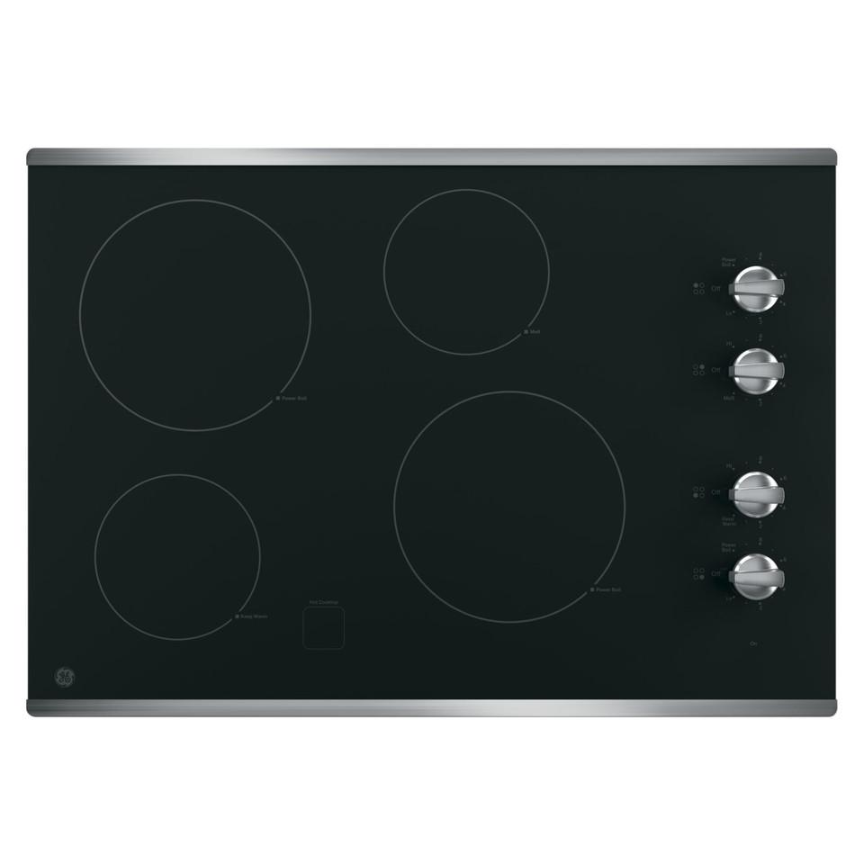 Electric |  GE 30” Built-In Knob Control Electric Cooktop with Stainless Steel Trim – JP3030SJSS Black Cooktops Black