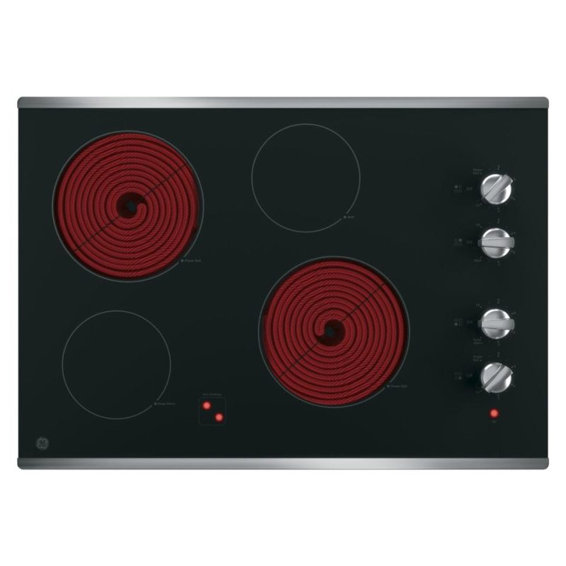 Electric |  GE 30” Built-In Knob Control Electric Cooktop with Stainless Steel Trim – JP3030SJSS Black Cooktops Black