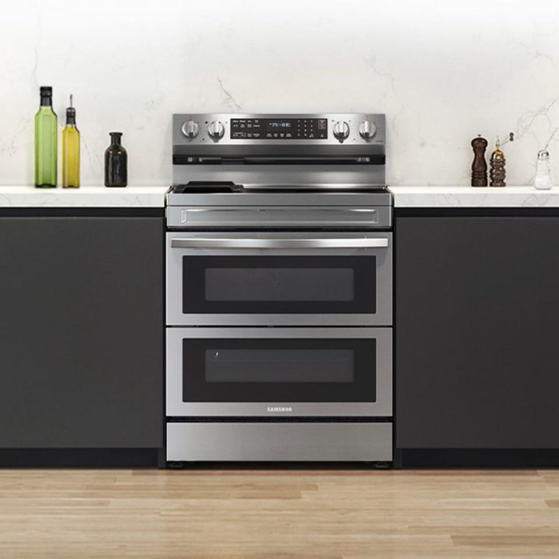 Electric Ranges |  Samsung 6.3 cu. ft. Smart Freestanding Electric Range with Flex Duo™, No Preheat Air Fry & Griddle in Black Stainless Steel – NE63A6751SG Black Electric Ranges Black