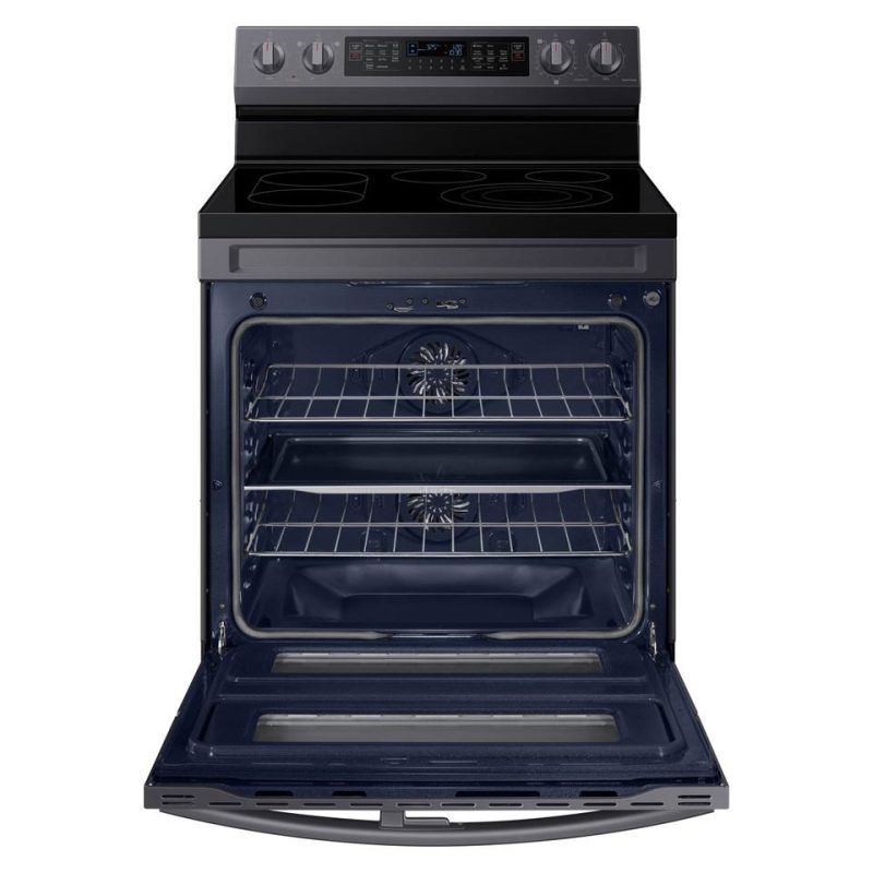 Electric Ranges |  Samsung 6.3 cu. ft. Smart Freestanding Electric Range with Flex Duo™, No Preheat Air Fry & Griddle in Black Stainless Steel – NE63A6751SG Black Electric Ranges Black