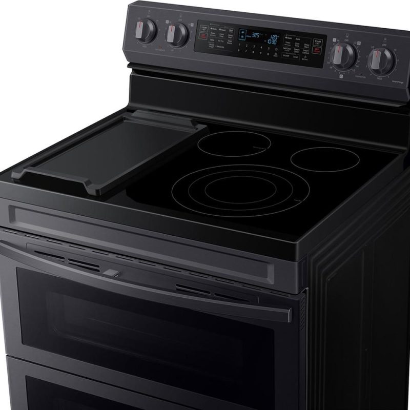 Electric Ranges |  Samsung 6.3 cu. ft. Smart Freestanding Electric Range with Flex Duo™, No Preheat Air Fry & Griddle in Black Stainless Steel – NE63A6751SG Black Electric Ranges Black