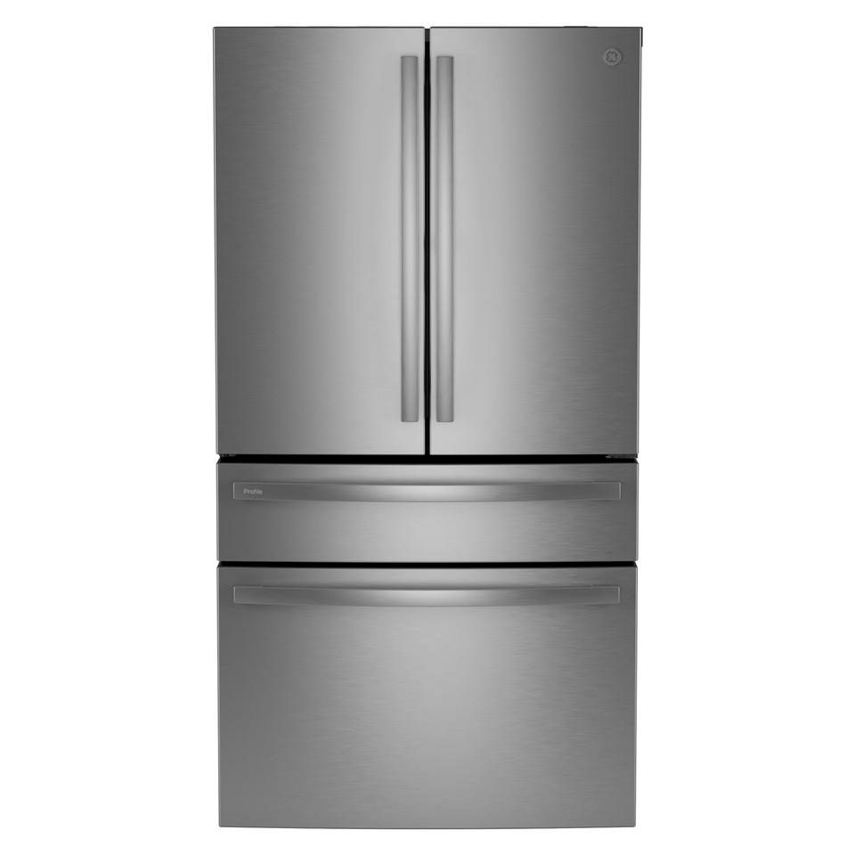 French Door Refrigerators |  GE Profile™ Series ENERGY STAR® 29 Cu. Ft. Smart Fingerprint Resistant 4-Door French-Door Refrigerator with Door In Door – PGD29BYTFS Stainless Steel French Door Refrigerators French Door Refrigerators