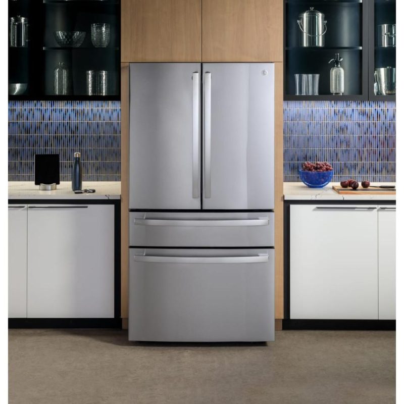 French Door Refrigerators |  GE Profile™ Series ENERGY STAR® 29 Cu. Ft. Smart Fingerprint Resistant 4-Door French-Door Refrigerator with Door In Door – PGD29BYTFS Stainless Steel French Door Refrigerators French Door Refrigerators