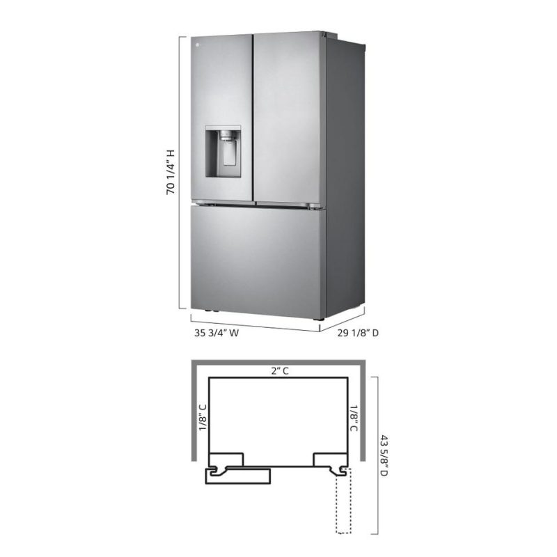 French Door Refrigerators |  LG 25.5 cu. ft. French Door Counter-Depth MAX Smart Refrigerator with Triple Ice Makers – Stainless steel – LRYXC2606S Stainless Steel French Door Refrigerators French Door Refrigerators