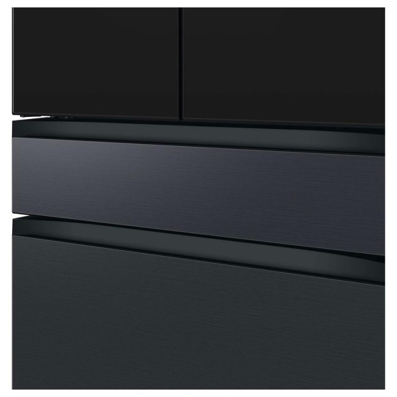 French Door Refrigerators |  Samsung 29 cu. ft. Bespoke 4-Door French Door Refrigerator with Top Left & Family Hub™ Panel in Charcoal Glass and Matte Black Steel Middle & Bottom Door Panels RF29BB89008M Black French Door Refrigerators Black