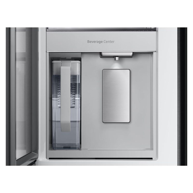 French Door Refrigerators |  Samsung 29 cu. ft. Bespoke 4-Door French Door Refrigerator with Top Left & Family Hub™ Panel in Charcoal Glass and Matte Black Steel Middle & Bottom Door Panels RF29BB89008M Black French Door Refrigerators Black