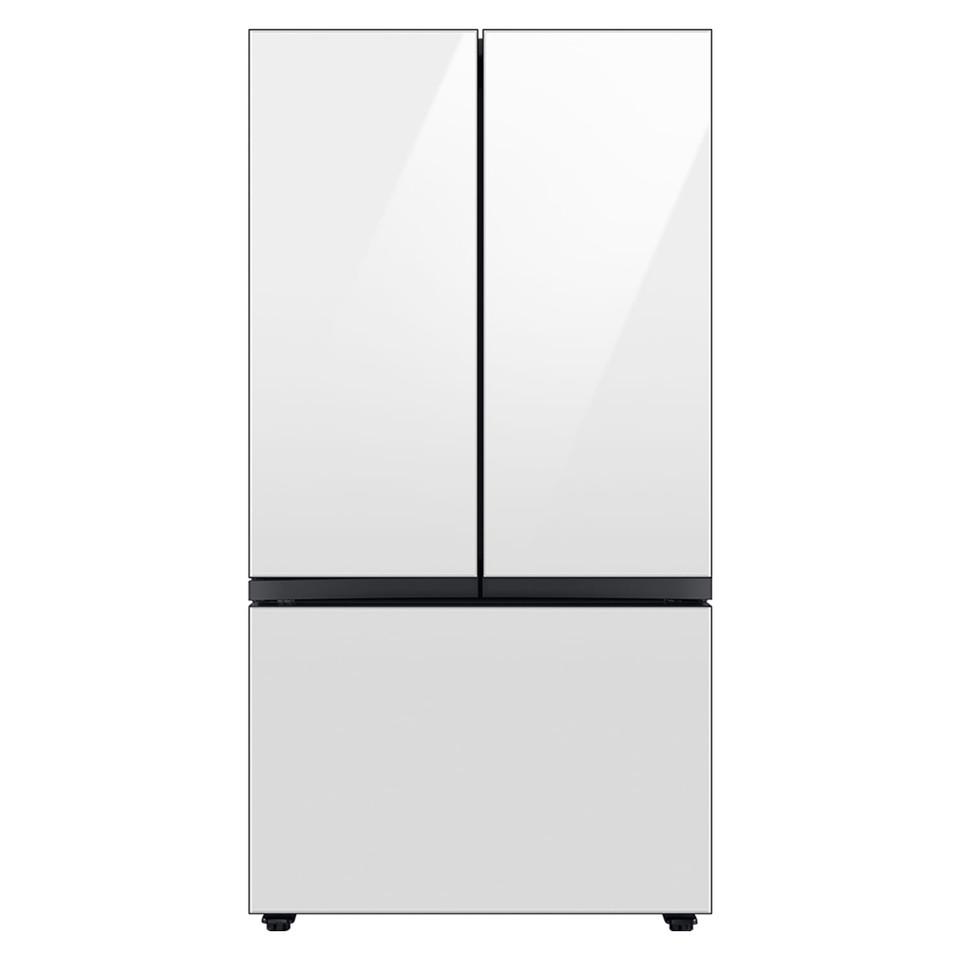 French Door Refrigerators |  Samsung Bespoke 30 cu. ft. 3-Door French Door Refrigerator with Beverage Center in White Glass – RF30BB660012 White French Door Refrigerators French Door Refrigerators