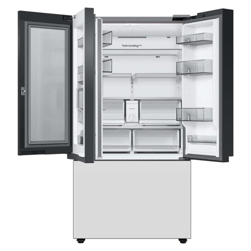 French Door Refrigerators |  Samsung Bespoke 30 cu. ft. 3-Door French Door Refrigerator with Beverage Center in White Glass – RF30BB660012 White French Door Refrigerators French Door Refrigerators