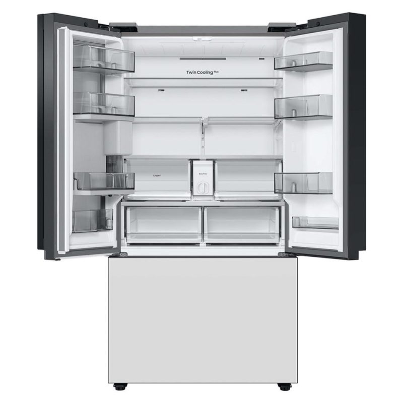 French Door Refrigerators |  Samsung Bespoke 30 cu. ft. 3-Door French Door Refrigerator with Beverage Center in White Glass – RF30BB660012 White French Door Refrigerators French Door Refrigerators