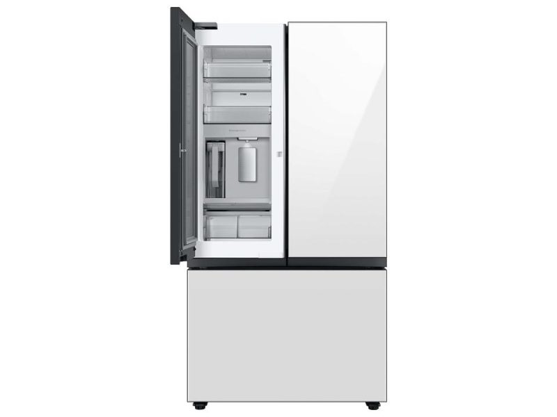 French Door Refrigerators |  Samsung Bespoke 30 cu. ft. 3-Door French Door Refrigerator with Beverage Center in White Glass – RF30BB660012 White French Door Refrigerators French Door Refrigerators