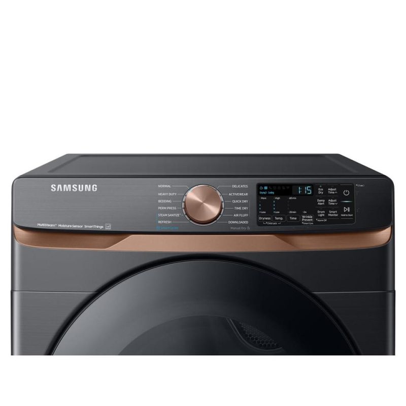 Gas Dryers |  Samsung 7.5 cu. ft. Smart Gas Dryer in Brushed Black with Steam Sanitize+ and Sensor Dry – DVG50BG8300V Black Gas Dryers Black