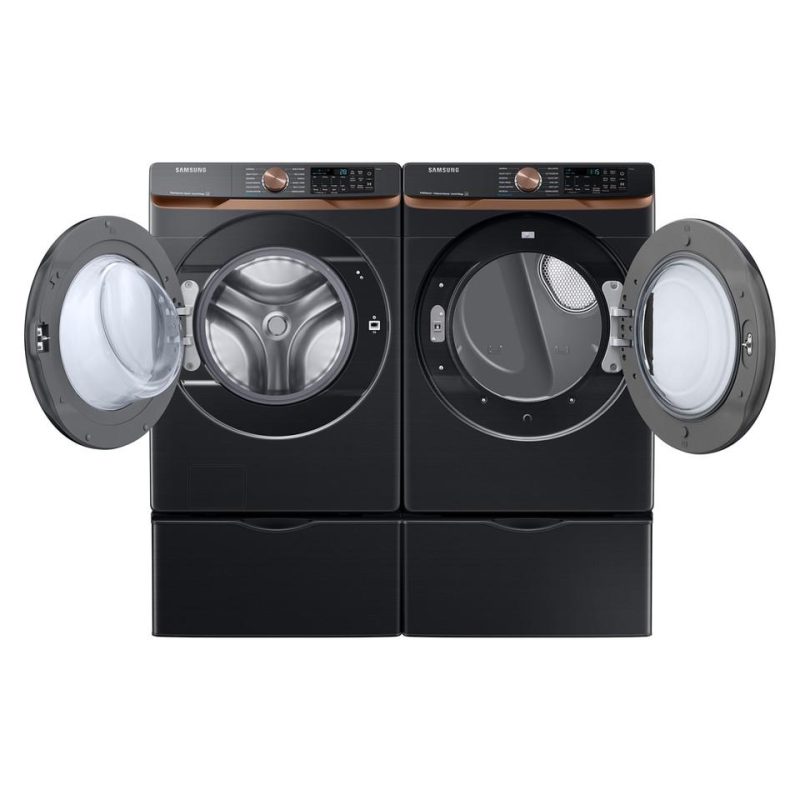 Gas Dryers |  Samsung 7.5 cu. ft. Smart Gas Dryer in Brushed Black with Steam Sanitize+ and Sensor Dry – DVG50BG8300V Black Gas Dryers Black