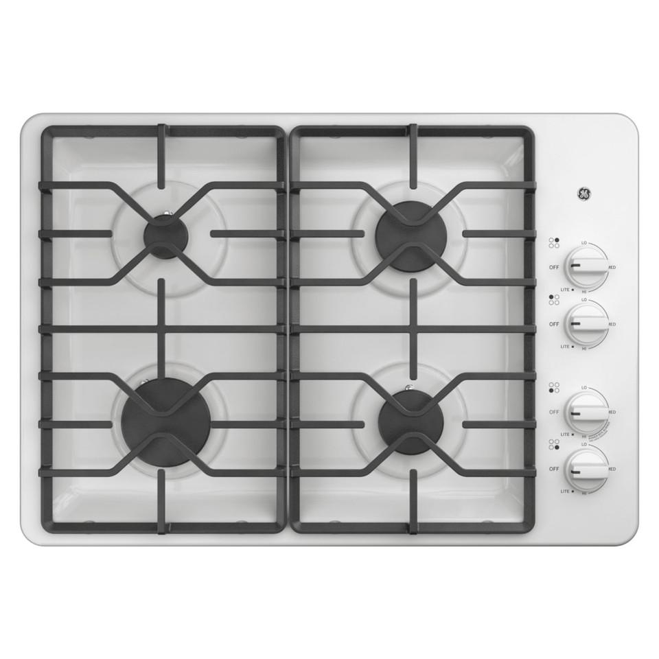 Gas |  GE 30” Built-In Gas Cooktop in White – JGP3030DLWW White Cooktops Gas