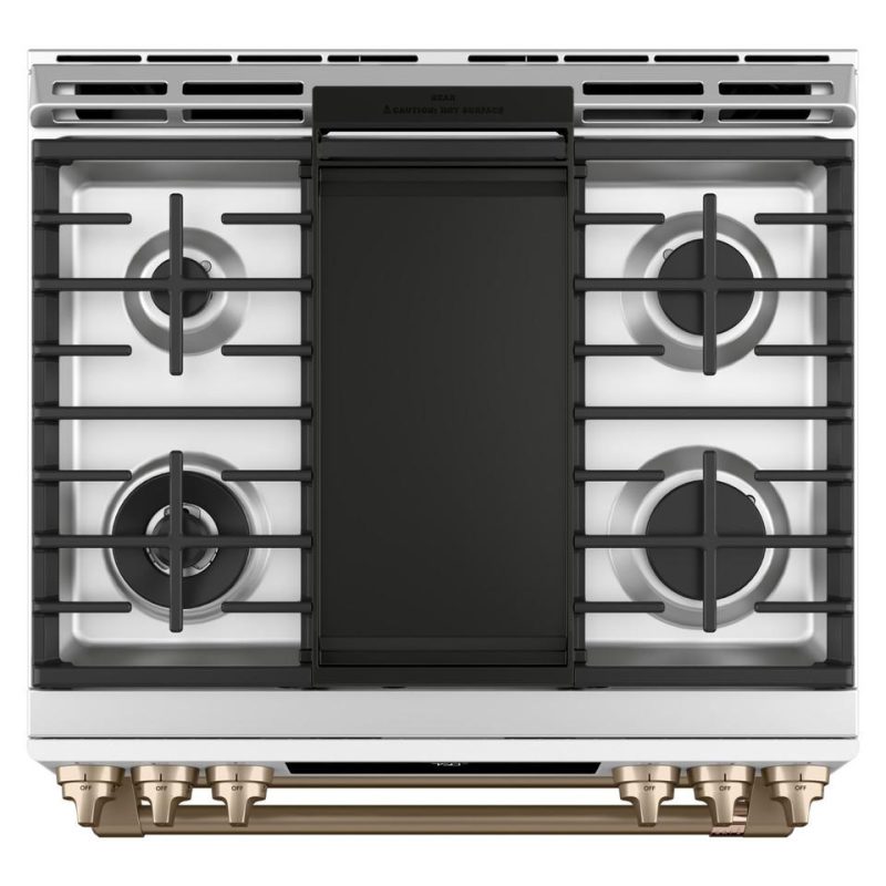 Gas Ranges |  Cafe 30 in. 6.7 cu. ft. Slide-In Smart Double Oven Gas Range with Self-Cleaning Convection in Matte White – CGS750P4MW2 White Ranges Gas Ranges