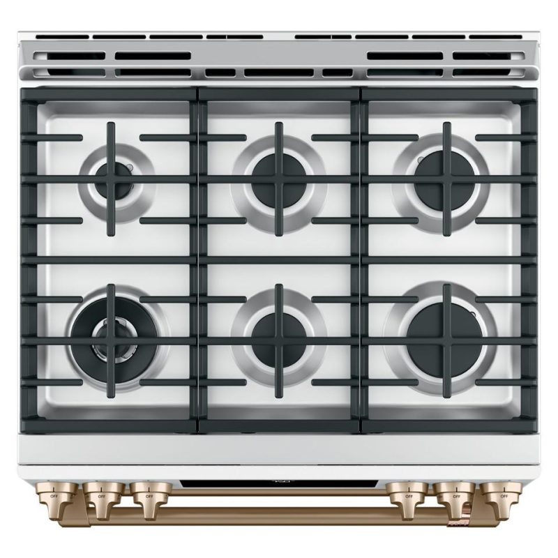 Gas Ranges |  Cafe 30 in. 6.7 cu. ft. Slide-In Smart Double Oven Gas Range with Self-Cleaning Convection in Matte White – CGS750P4MW2 White Ranges Gas Ranges