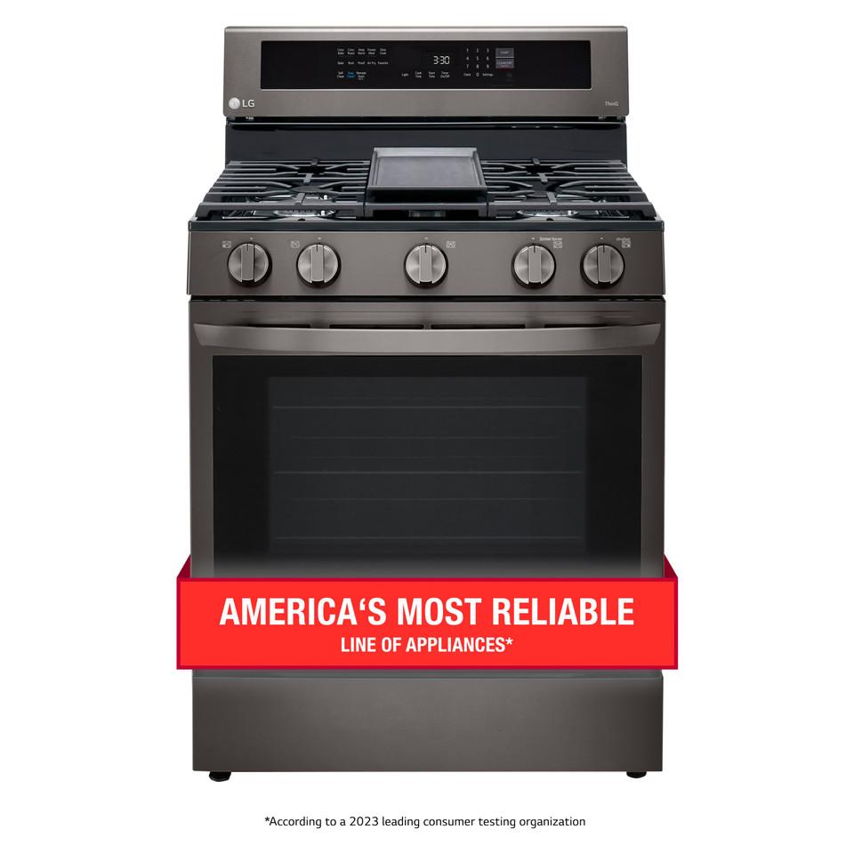 Gas Ranges |  LG 5.8 cu. ft. Smart Wi-Fi Enabled True Convection InstaView™ Gas Range with Air Fry – LRGL5825D Black Gas Ranges Black