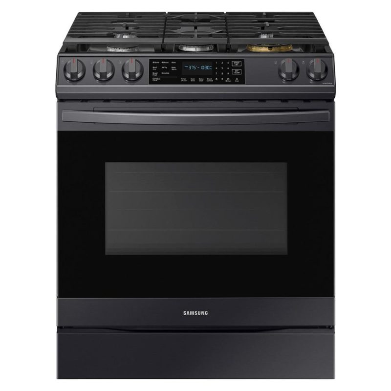 Gas Ranges |  Samsung 6.0 cu. ft. Front Control Slide-in Gas Range with Air Fry – NX60T8511SG Black Gas Ranges Black