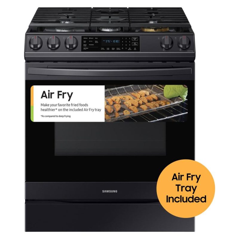 Gas Ranges |  Samsung 6.0 cu. ft. Front Control Slide-in Gas Range with Air Fry – NX60T8511SG Black Gas Ranges Black