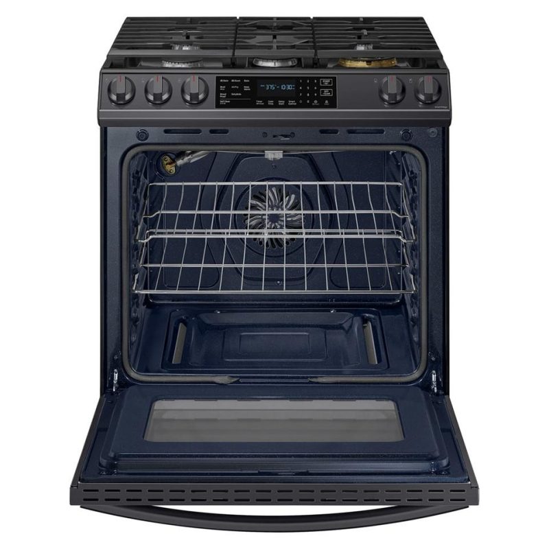 Gas Ranges |  Samsung 6.0 cu. ft. Front Control Slide-in Gas Range with Air Fry – NX60T8511SG Black Gas Ranges Black